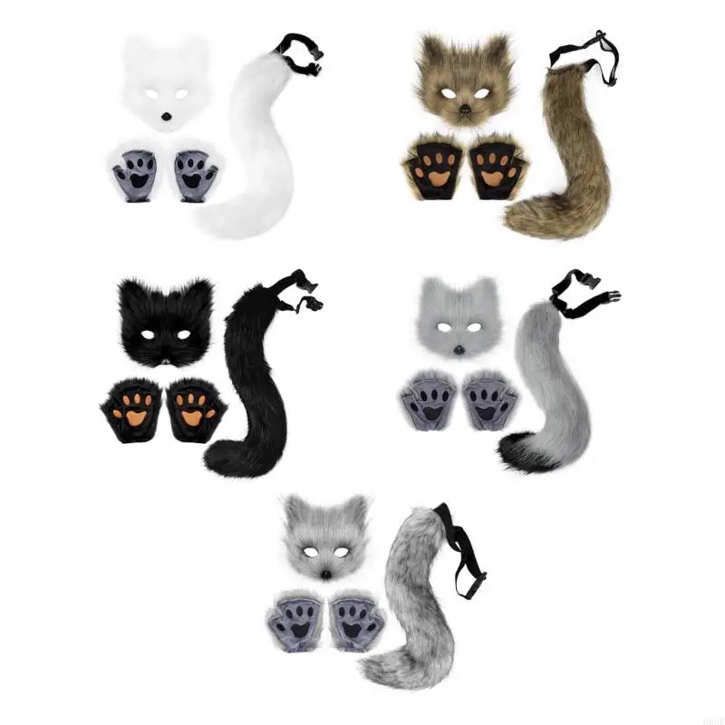 H58E 3Pcs Halloween Foxes Costume Foxes Mask, Tail, Gloves for Adult Cosplay Party
H58E 3Pcs Halloween Foxes Costume Foxes Mask, Tail, Gloves for Adult Cosplay Party