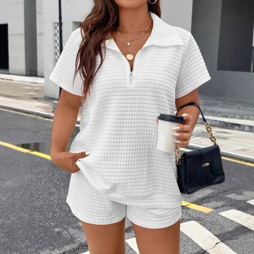 2025 Women Summer Short Sleeve 2-piece Set Fashion Zippered T-shirt Top + Shorts Casual Home Two Piece Set Woman Sports Suit
2025 Women Summer Short Sleeve 2-piece Set Fashion Zippered T-shirt Top + Shorts Casual Home Two Piece Set Woman Sports Suit