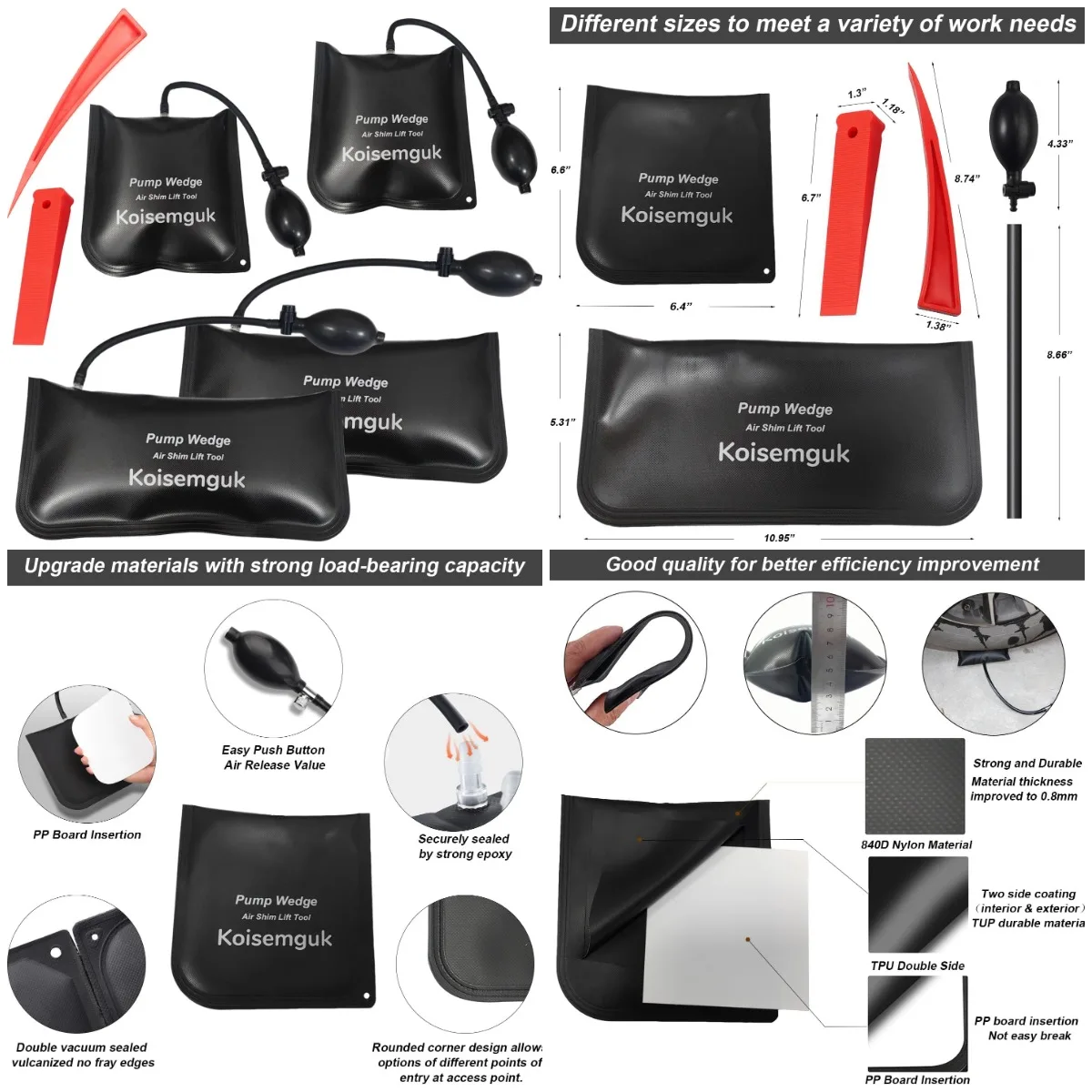 4 Pcs Air Wedge Bag Set, Inflatable Leveling Kit with Pump & 2 Plastic Shims for Alignment Tools
4 Pcs Air Wedge Bag Set, Inflatable Leveling Kit with Pump & 2 Plastic Shims for Alignment Tools