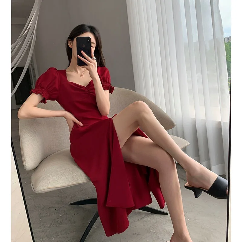 Women V-neck Full Dresses Lady High Waist Slim Evening Party Dress 2025 Solid Puff Short-sleeved Elegant Slit Dress New Fashion
Women V-neck Full Dresses Lady High Waist Slim Evening Party Dress 2025 Solid Puff Short-sleeved Elegant Slit Dress New Fashion