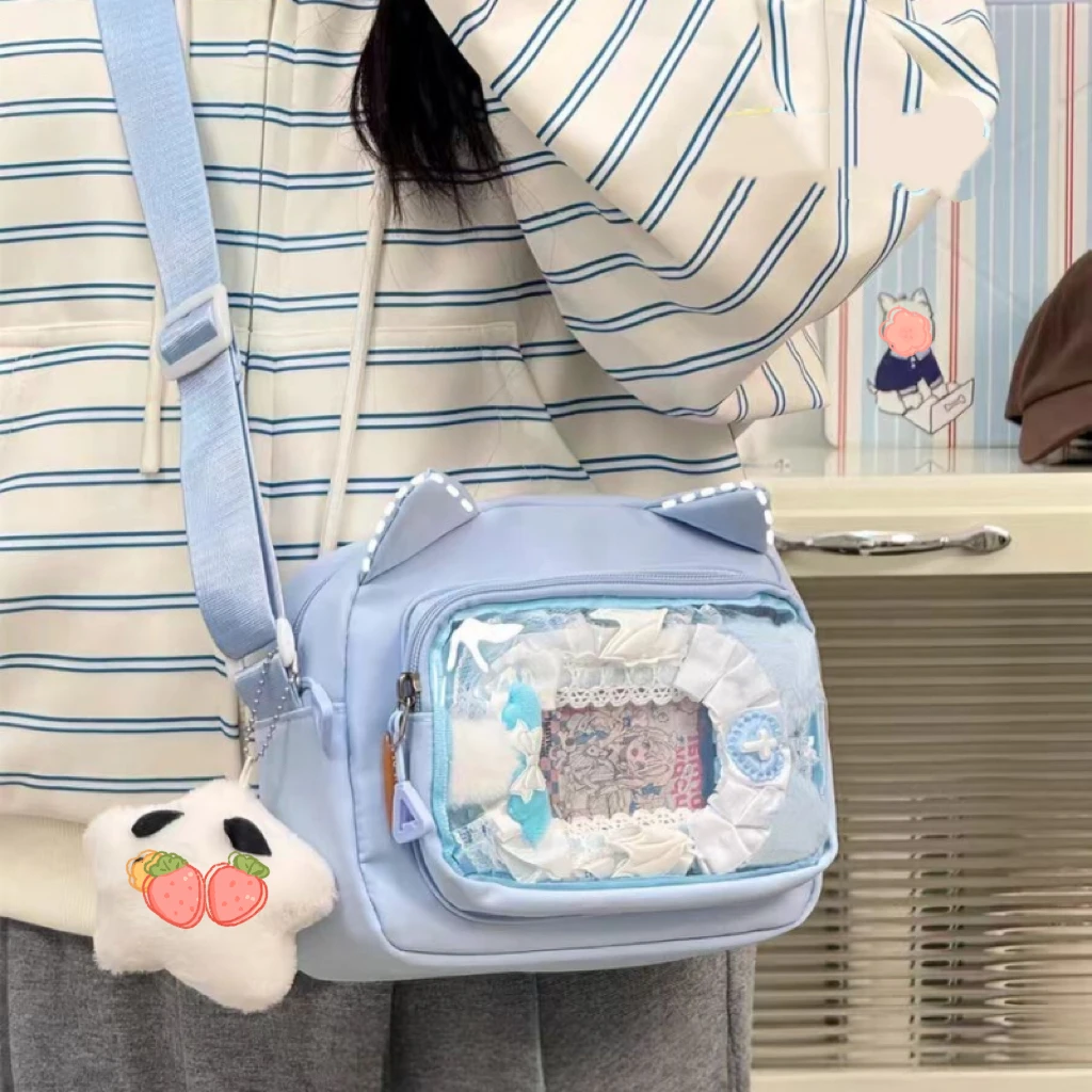 Y2K Cute Cat Ears Ita Shoulder Bag Two-dimensional Girls Transparent Mini Crossbody Bag Student DIY Display Anime Messenger Bags
Y2K Cute Cat Ears Ita Shoulder Bag Two-dimensional Girls Transparent Mini Crossbody Bag Student DIY Display Anime Messenger Bags
