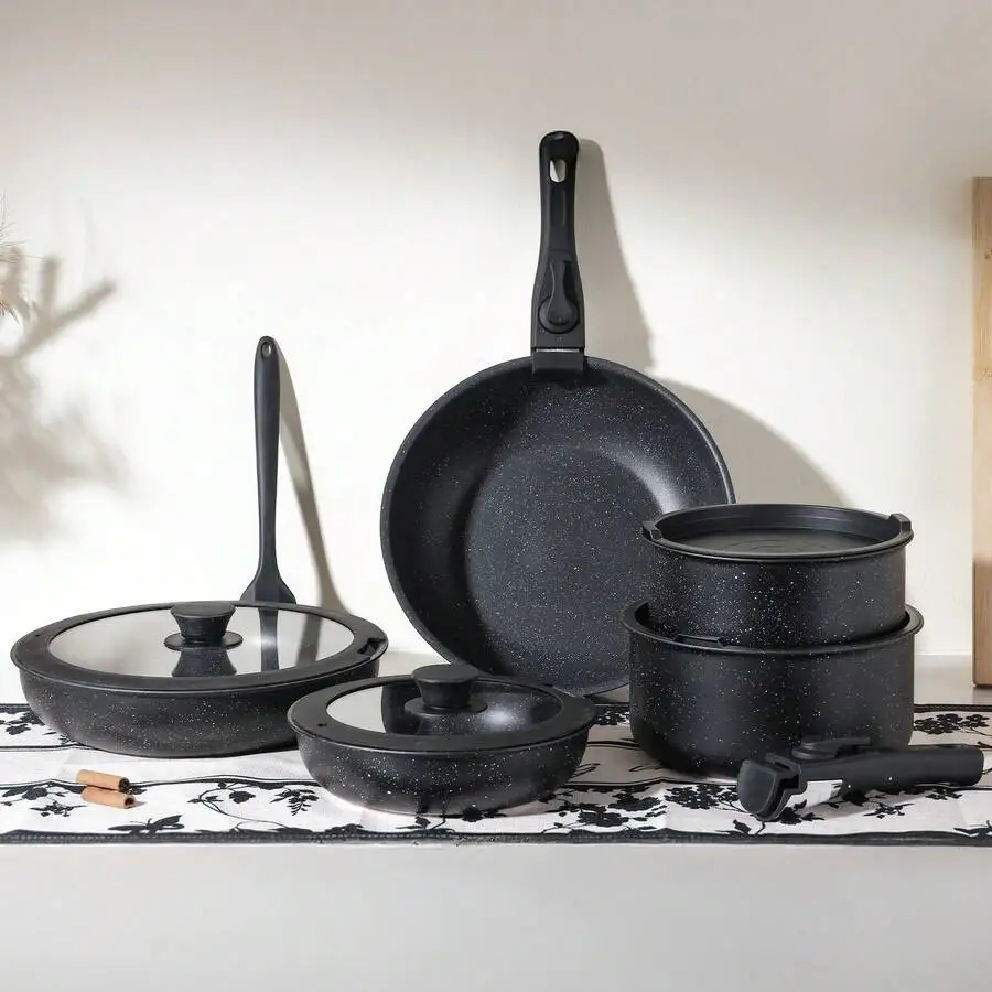 12-Pieces Nonstick Pots And Pans Set - Kitchen Cookware With Removable Handles - Ideal For Home Cooking,Black
12-Pieces Nonstick Pots And Pans Set - Kitchen Cookware With Removable Handles - Ideal For Home Cooking,Black