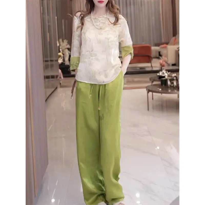 Chinese Style High-end Western-style Fashion Set Women Summer New Popular Loose Slimming Tops+pants Two Pieces Sets
Chinese Style High-end Western-style Fashion Set Women Summer New Popular Loose Slimming Tops+pants Two Pieces Sets