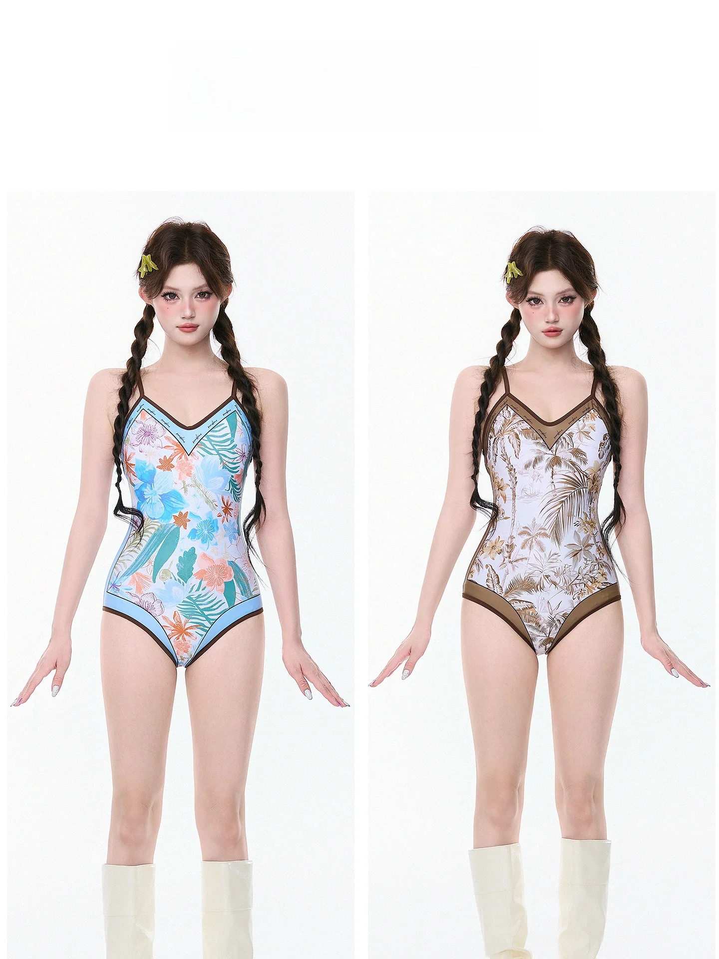 Retro Double Fabric Print Slimming V-ne Bal One-piece Swimsuit for Women Hot Spring Vaion Thermal Bathing Suit
Retro Double Fabric Print Slimming V-ne Bal One-piece Swimsuit for Women Hot Spring Vaion Thermal Bathing Suit