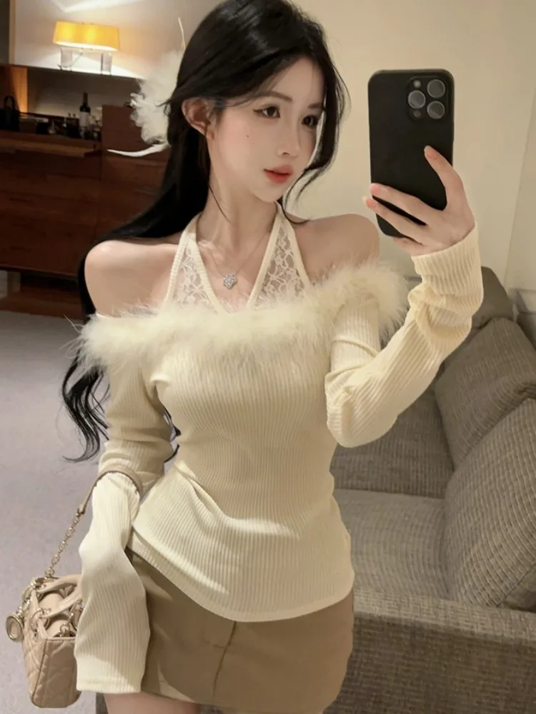 Slim Fit Long Sleeve T-Shirt Women's Autumn Winter New Design Shoulder Bared Splicing Fluffy Top Skin Friendly Breathable
Slim Fit Long Sleeve T-Shirt Women's Autumn Winter New Design Shoulder Bared Splicing Fluffy Top Skin Friendly Breathable