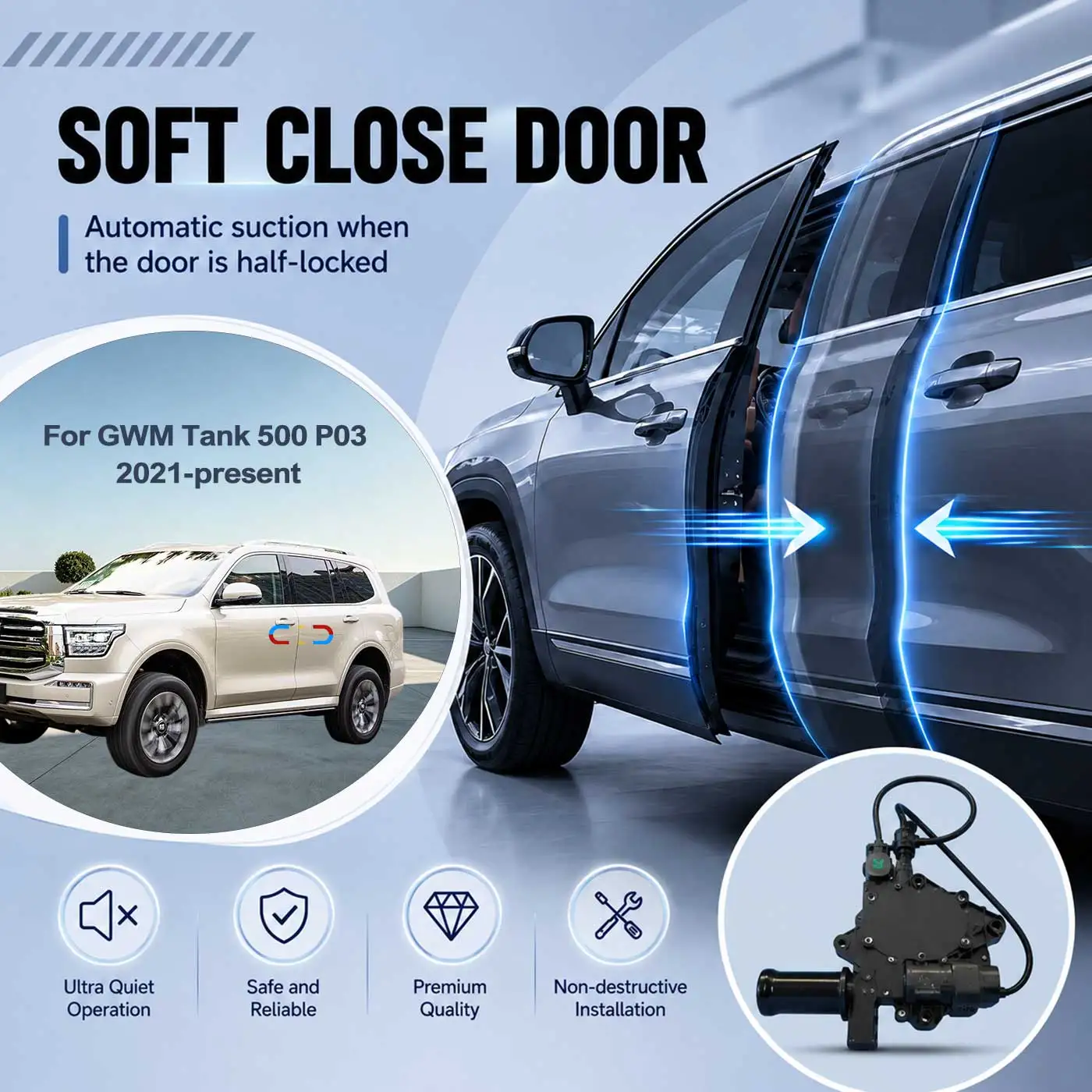 For GWM Tank 500 P03 2021-present Electric Soft Close Door Auto Pull-In Suction Lock Intelligent Silent Closer Kit
For GWM Tank 500 P03 2021-present Electric Soft Close Door Auto Pull-In Suction Lock Intelligent Silent Closer Kit