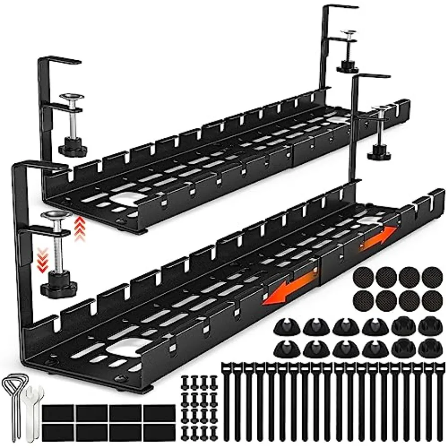 2 Pack Cable Management Under Desk 15.7"-31" Retractable Cable Management Tray No Drilling Cord Organizer with Clamp for Desk U
2 Pack Cable Management Under Desk 15.7"-31" Retractable Cable Management Tray No Drilling Cord Organizer with Clamp for Desk U