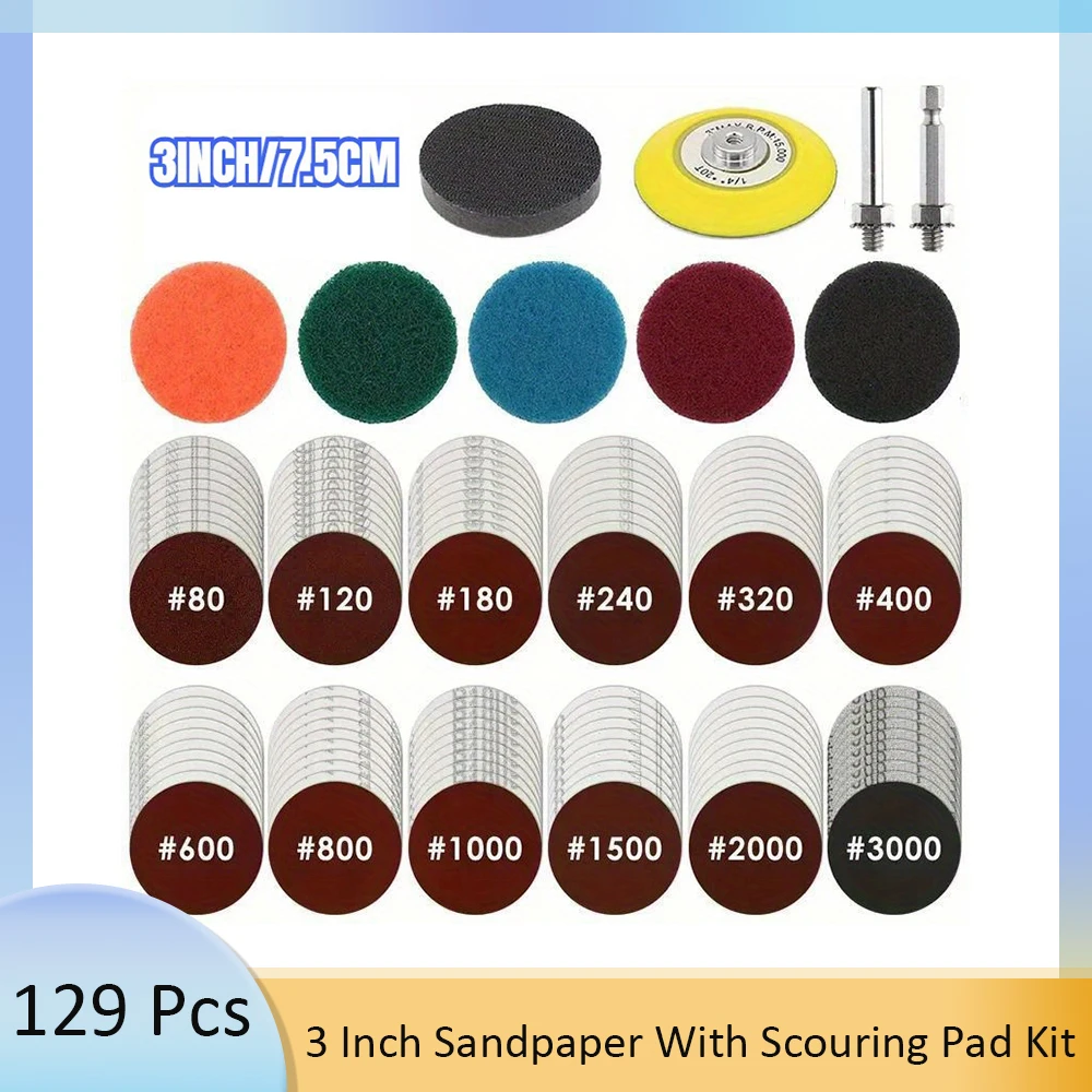129 PCS 3 Inch Sanding Discs Silicon Carbide 80-3000 Grits Wet/Dry Hook and Loop Sandpaper for Drill Grinder Rotary Tools
129 PCS 3 Inch Sanding Discs Silicon Carbide 80-3000 Grits Wet/Dry Hook and Loop Sandpaper for Drill Grinder Rotary Tools