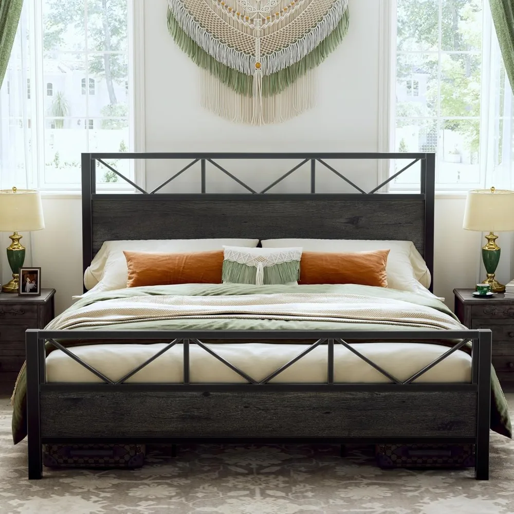 LIKIMIO King Bed Frame, Tall Industrial Headboard 51.2 ", Platform Bed Frame with Strong Metal Support, Solid and Stable, Noise
LIKIMIO King Bed Frame, Tall Industrial Headboard 51.2 ", Platform Bed Frame with Strong Metal Support, Solid and Stable, Noise