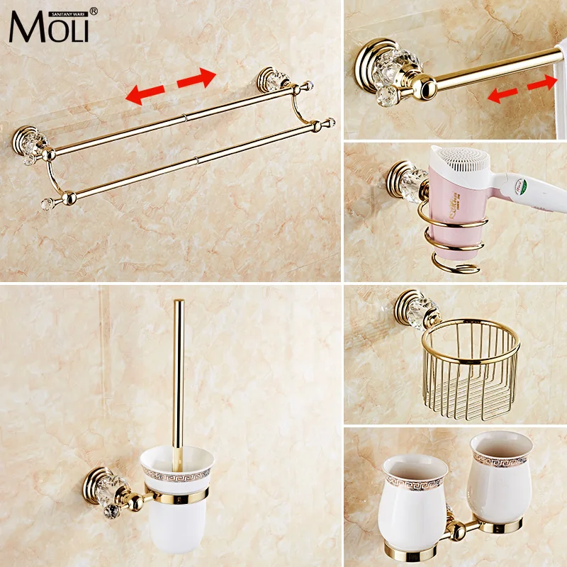 Золотая отделка, украшение из кристаллов, металлические аксессуары для ванной комнаты, крючок для халата, держатель для чашки, держатель для полотенец, подставка для мыла, бумаги ML70
Золотая отделка, украшение из кристаллов, металлические аксессуары для ванной комнаты, крючок для халата, держатель для чашки, держатель для полотенец, подставка для мыла, бумаги ML70