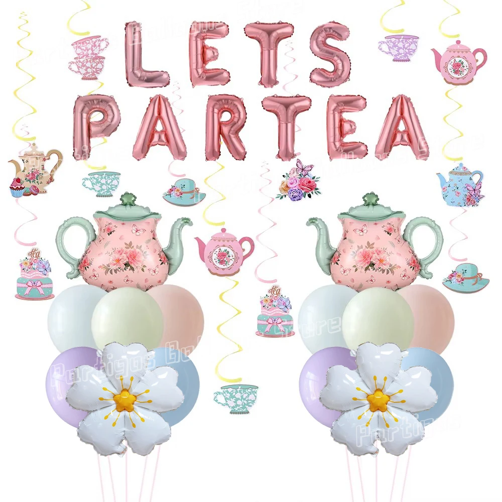 Tea Party Decorations Daisy Flower Teapot Foil Ballon LETS PARTEA Banner Hanging Swirls Floral Spring Garden Birthday Supplies
Tea Party Decorations Daisy Flower Teapot Foil Ballon LETS PARTEA Banner Hanging Swirls Floral Spring Garden Birthday Supplies