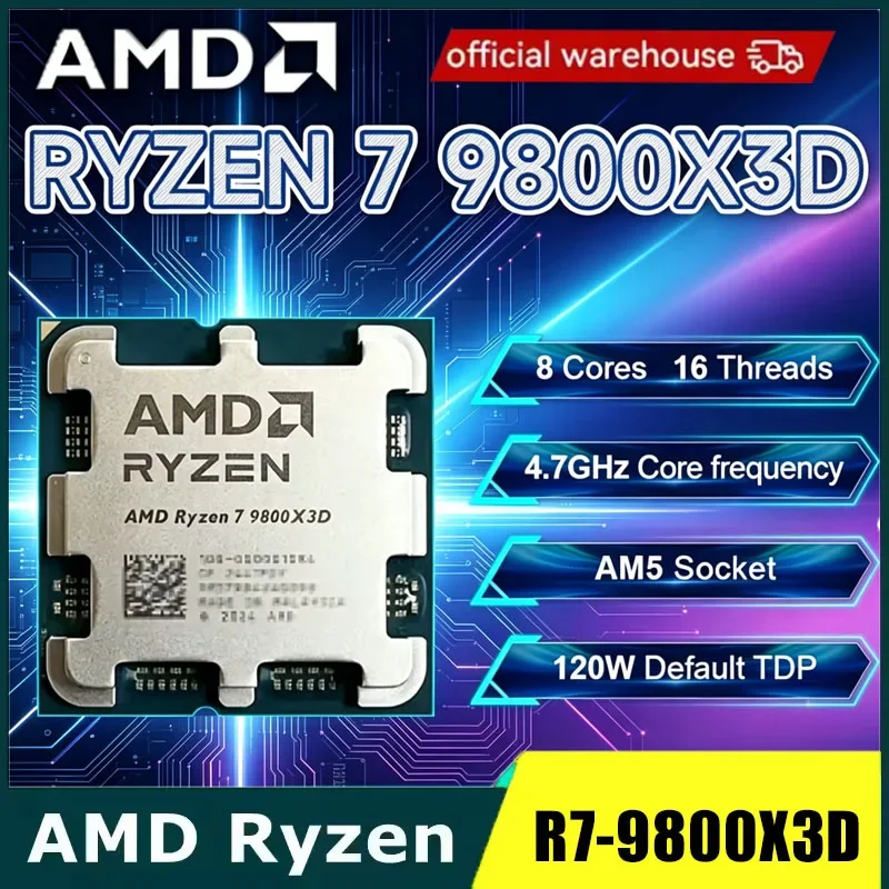 AMD Ryzen 7 9800X3D 8-Core 16-Thread CPU up to 5.2GHz 96MB Cache AM5 Socket for Desktop Gaming Processor - No Package Included
AMD Ryzen 7 9800X3D 8-Core 16-Thread CPU up to 5.2GHz 96MB Cache AM5 Socket for Desktop Gaming Processor - No Package Included