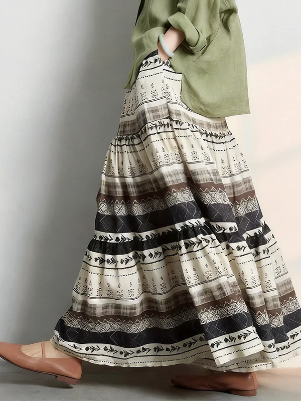 Large Size Bohemian Print Double Layer Skirt Korean Style Half-length Artistic Commute Loose Fit Summer Season Casual Wear
Large Size Bohemian Print Double Layer Skirt Korean Style Half-length Artistic Commute Loose Fit Summer Season Casual Wear