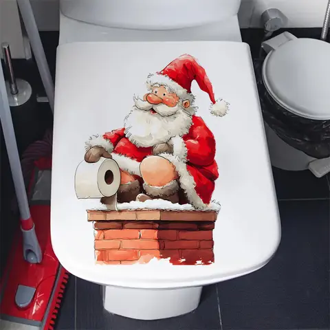 1pc Funny Santa Claus Toilet Stickers Removable PVC Toilet Sticker For Bedroom Living Room Bathroom Decoration Toilet Decal