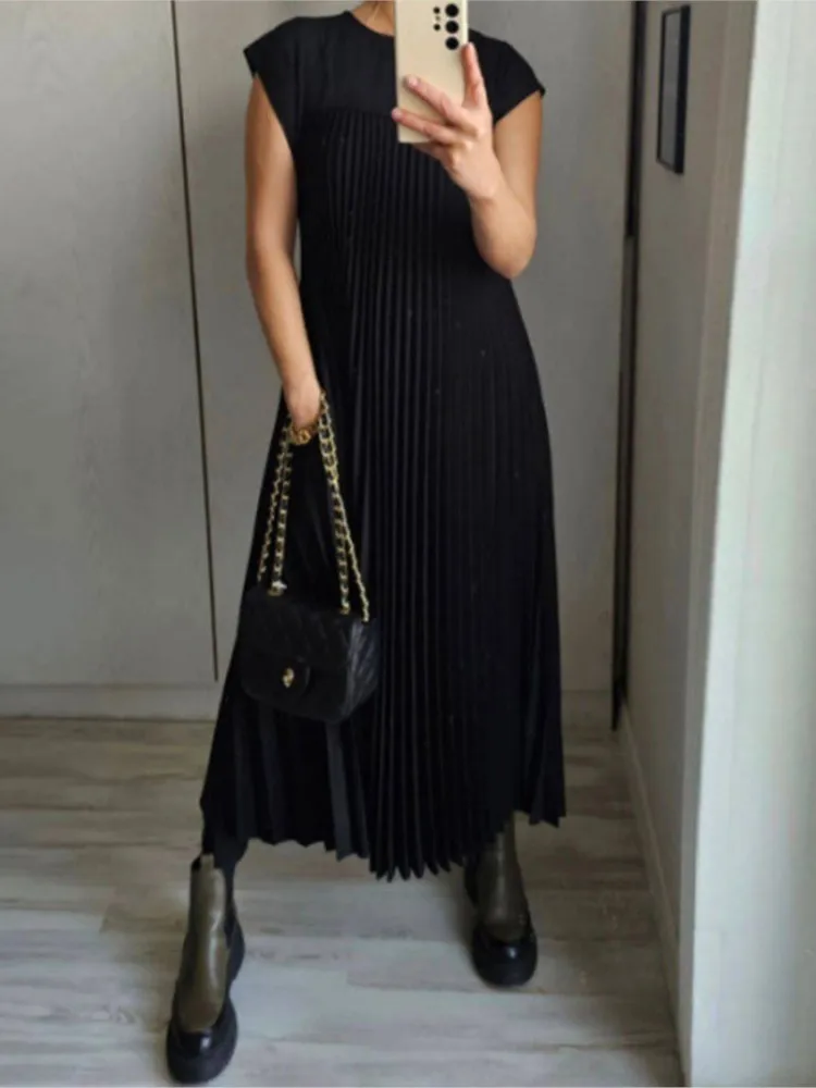 Spring And Summer Elegant Style Simple Solid Color Dress Women's Fashion Round Neck Sleeveless High Waist Pleated Long Dresses
Spring And Summer Elegant Style Simple Solid Color Dress Women's Fashion Round Neck Sleeveless High Waist Pleated Long Dresses