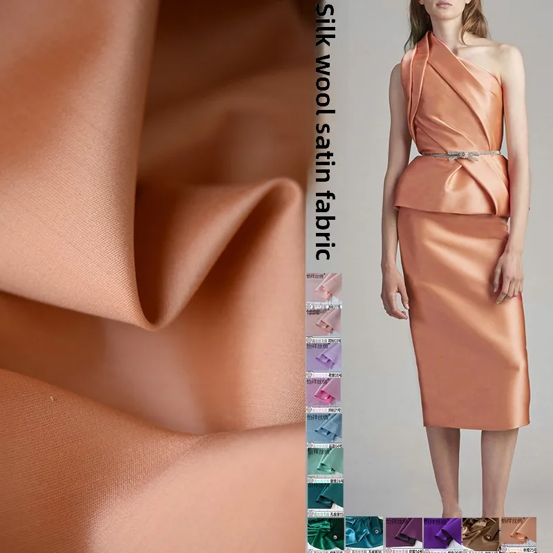 Solid Color Mulberry Silk Wool Satin Fabric for DIY Sewing Evening Dress Coat Clothing Fashion Material Cloth By The Meter
Solid Color Mulberry Silk Wool Satin Fabric for DIY Sewing Evening Dress Coat Clothing Fashion Material Cloth By The Meter