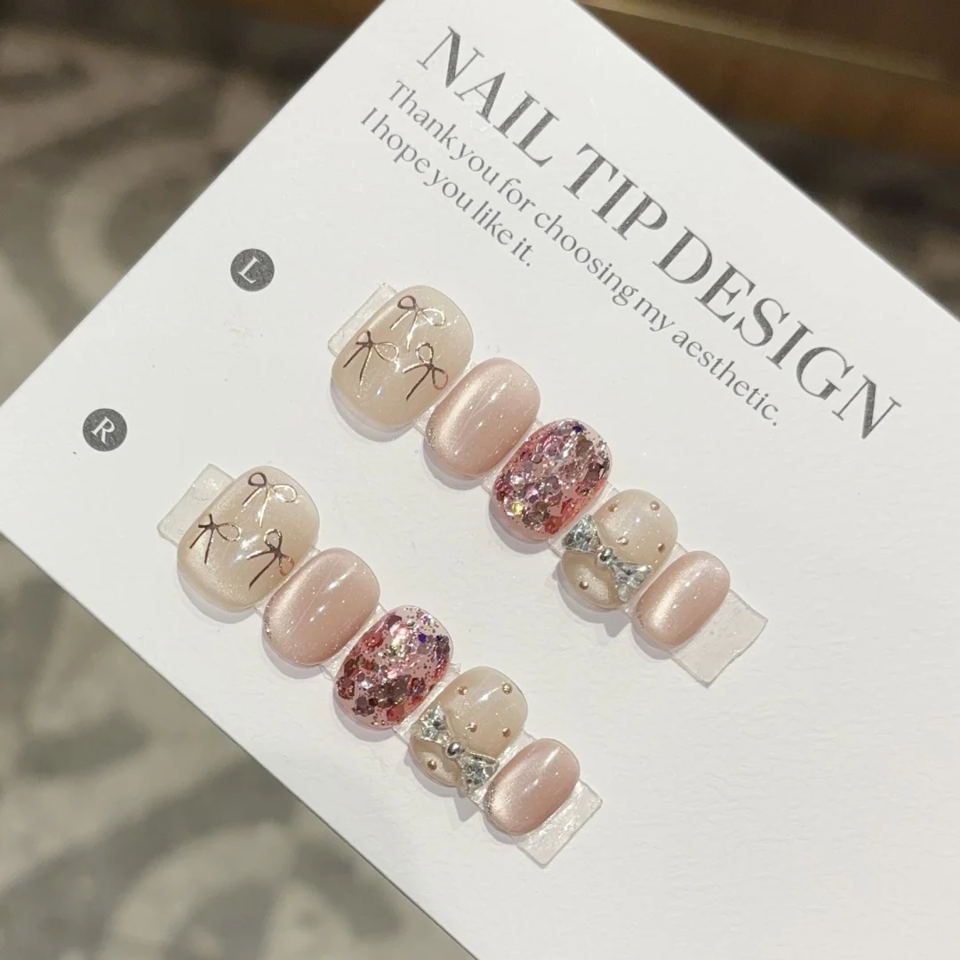 10Pcs Handmade Short Square Pink False Nails with Shiny Sequins Bowknot Press On Nails Wearable Full Cover Krean False Nail Tips
10Pcs Handmade Short Square Pink False Nails with Shiny Sequins Bowknot Press On Nails Wearable Full Cover Krean False Nail Tips