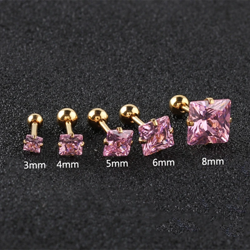 Gold Color Stainless Steel Screw Earrings with Square AAA Pink Zircon 1.2*6mm Fashion Studs No Fade Allergy Free
Gold Color Stainless Steel Screw Earrings with Square AAA Pink Zircon 1.2*6mm Fashion Studs No Fade Allergy Free