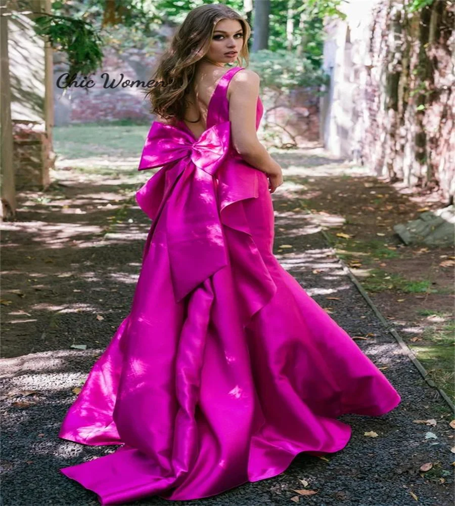 Fuchsia Mermaid Plus Size Prom Dress With Bow Knot Elegant V Neck Silk Satin Backless Formal Pageant Dress Engagement Party Gown
Fuchsia Mermaid Plus Size Prom Dress With Bow Knot Elegant V Neck Silk Satin Backless Formal Pageant Dress Engagement Party Gown