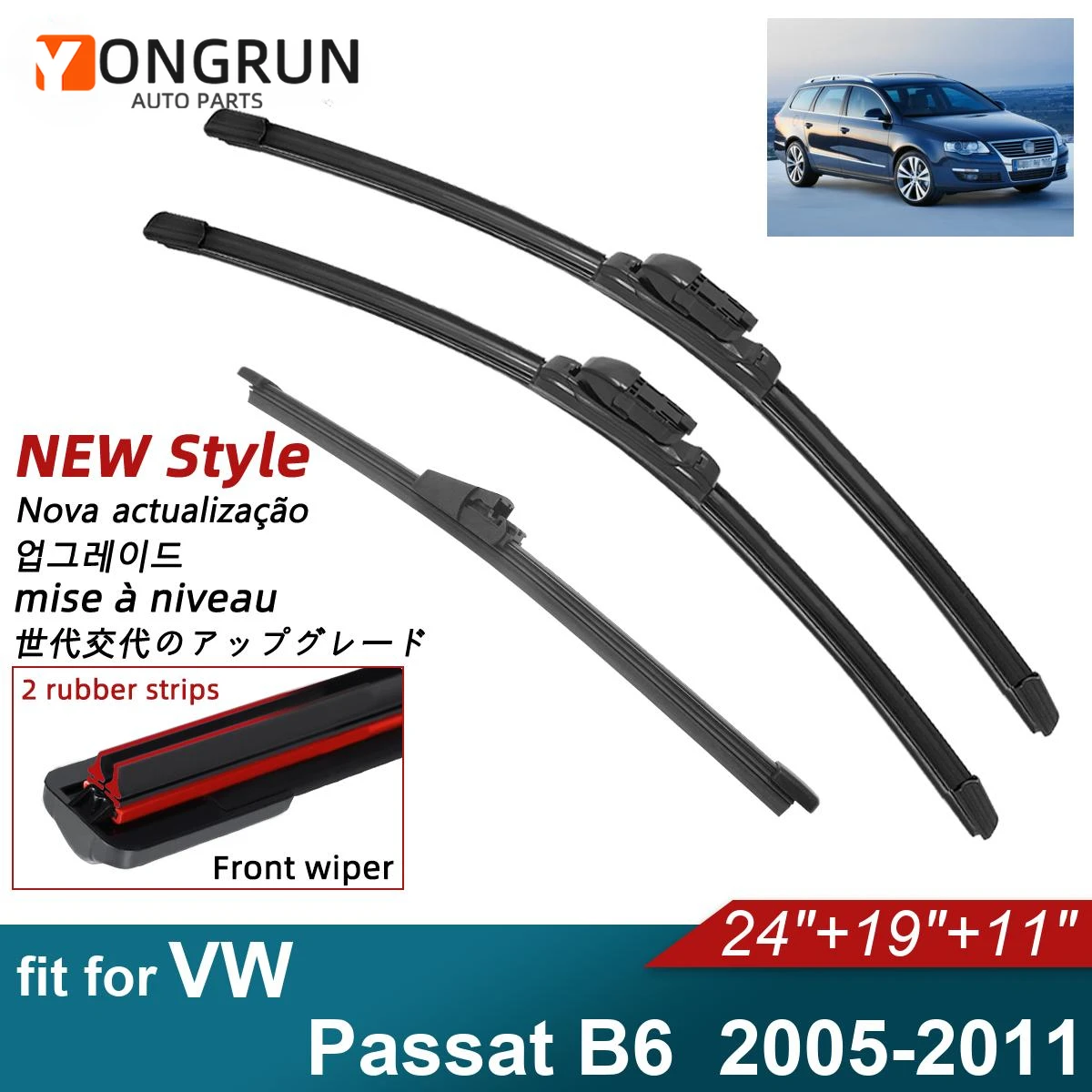 Double Rubber Car Wiper Blades for 2005-2011 VW Passat B6 Front Rear Windscreen Windshield Wipers Car Accessories
Double Rubber Car Wiper Blades for 2005-2011 VW Passat B6 Front Rear Windscreen Windshield Wipers Car Accessories