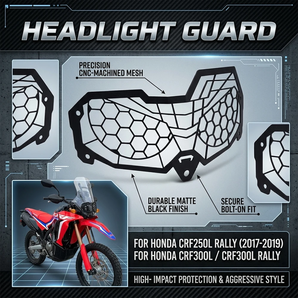 Motorcycle Accessories CRF250L CRF300L Headlight Guard Front Headlight Modified Protection Net Cover For Honda CRF250L CRF300L
Motorcycle Accessories CRF250L CRF300L Headlight Guard Front Headlight Modified Protection Net Cover For Honda CRF250L CRF300L