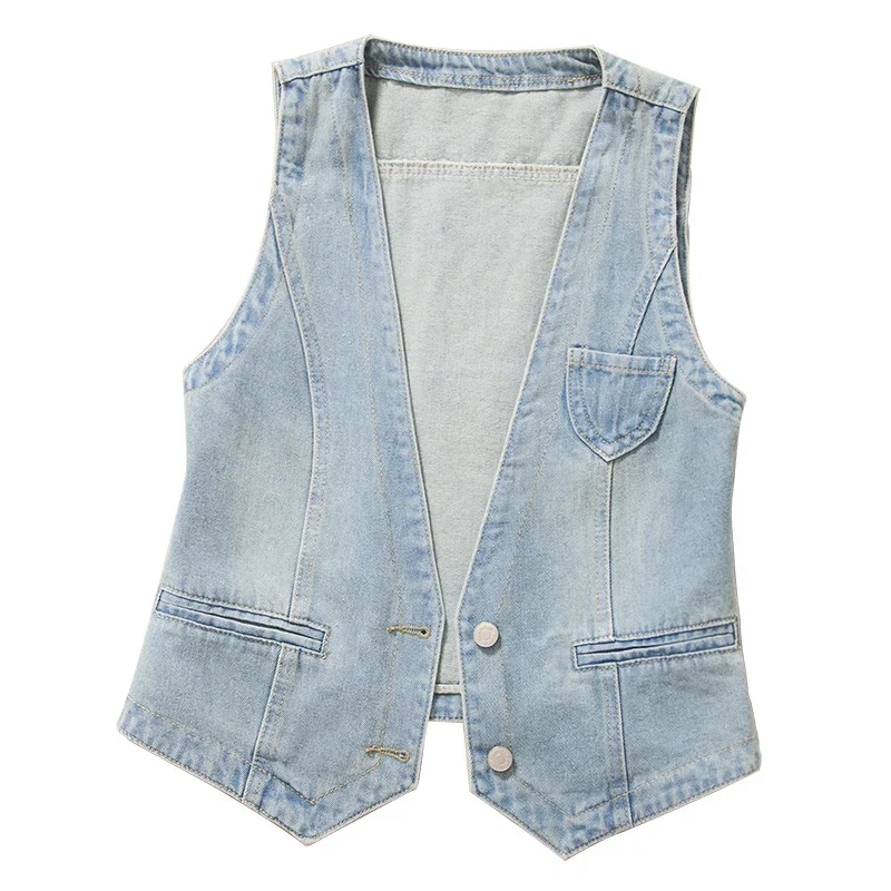 Summer Thin Vintage Blue V Neck Denim Vest Women Waistcoat Slim Short Cowboy Sleeveless Jacket Korean Pocket Jeans Vests Female
Summer Thin Vintage Blue V Neck Denim Vest Women Waistcoat Slim Short Cowboy Sleeveless Jacket Korean Pocket Jeans Vests Female