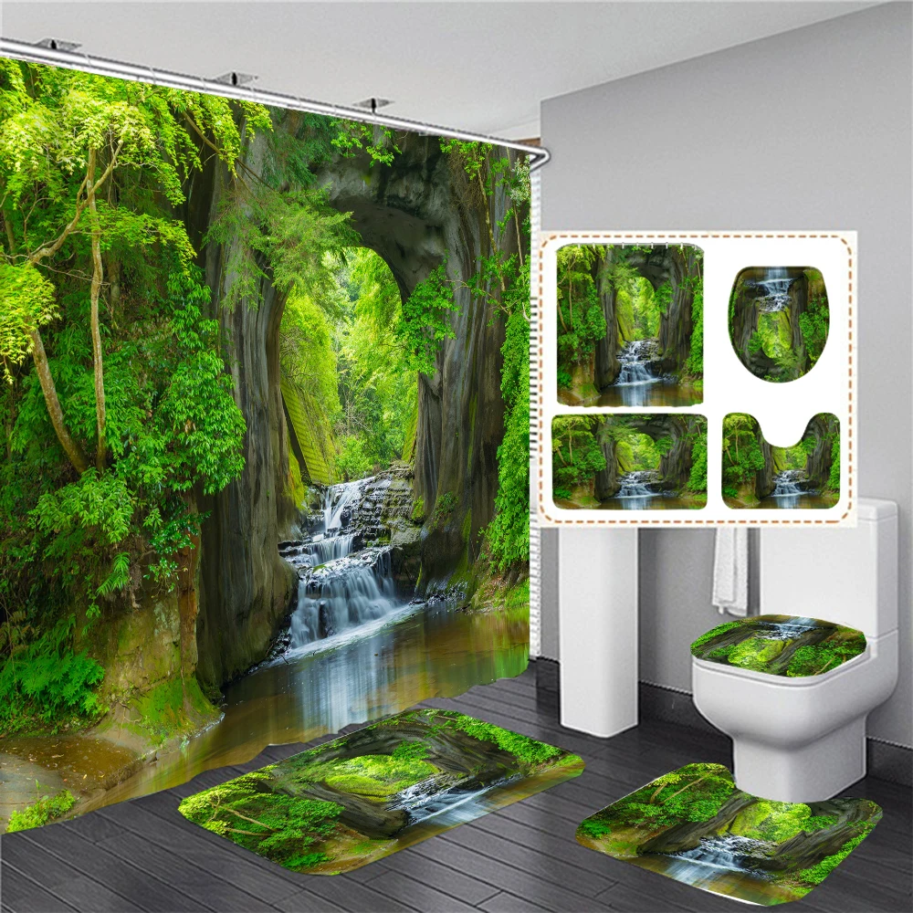Waterfall Forest Shower Curtains Fabric Bathroom Set Landscape 3d Bath Curtain Anti-skid Rug Toilet Lid Cover Mat Home Decor
Waterfall Forest Shower Curtains Fabric Bathroom Set Landscape 3d Bath Curtain Anti-skid Rug Toilet Lid Cover Mat Home Decor
