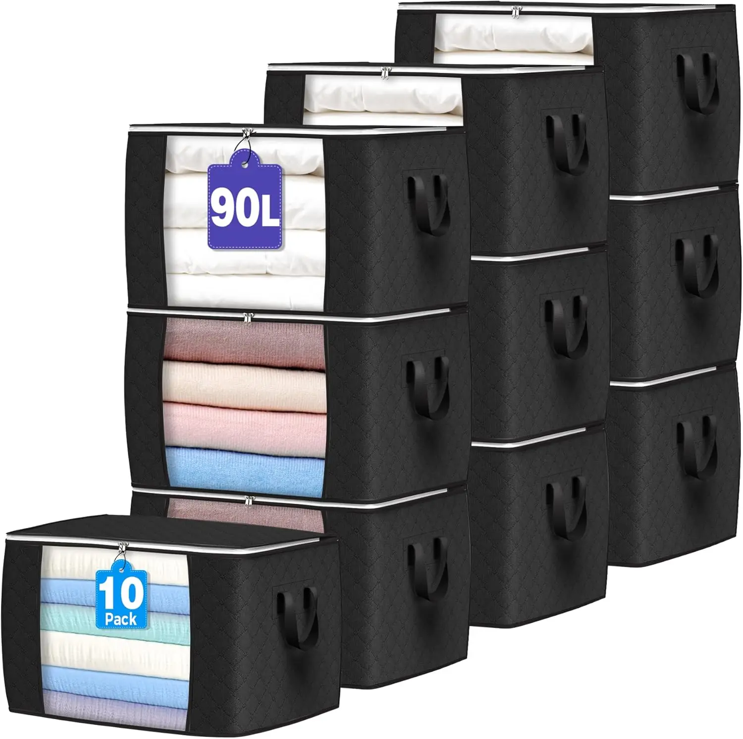 90L Large Storage Bags, 10 Pack Clothes Storage Bins Foldable Closet Organizers with Reinforced Handle for Blankets, Comforters
90L Large Storage Bags, 10 Pack Clothes Storage Bins Foldable Closet Organizers with Reinforced Handle for Blankets, Comforters