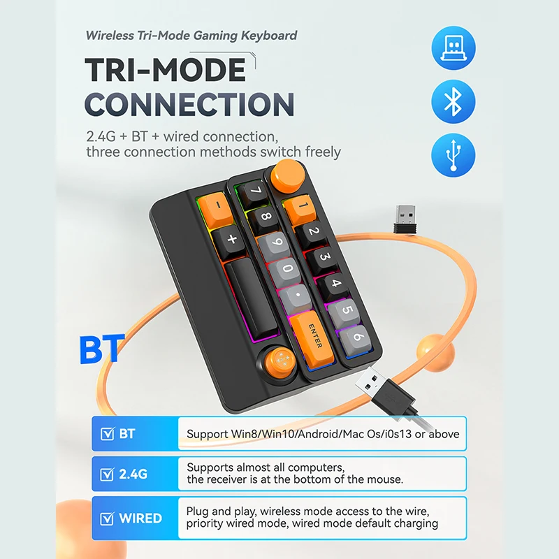 Портативная трехрежимная механическая клавиатура Bluetooth для Windo/Mac с джойстиком/полной клавишей с возможностью горячей замены/подсветка RGB/программируемая
Портативная трехрежимная механическая клавиатура Bluetooth для Windo/Mac с джойстиком/полной клавишей с возможностью горячей замены/подсветка RGB/программируемая