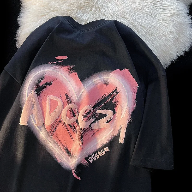 Korean Fashion Trend Women's T-shirt Huge Heart Letter Printing Tank Tops O-neck Short Sleeve Loose Tees Unisex Style Clothing
Korean Fashion Trend Women's T-shirt Huge Heart Letter Printing Tank Tops O-neck Short Sleeve Loose Tees Unisex Style Clothing