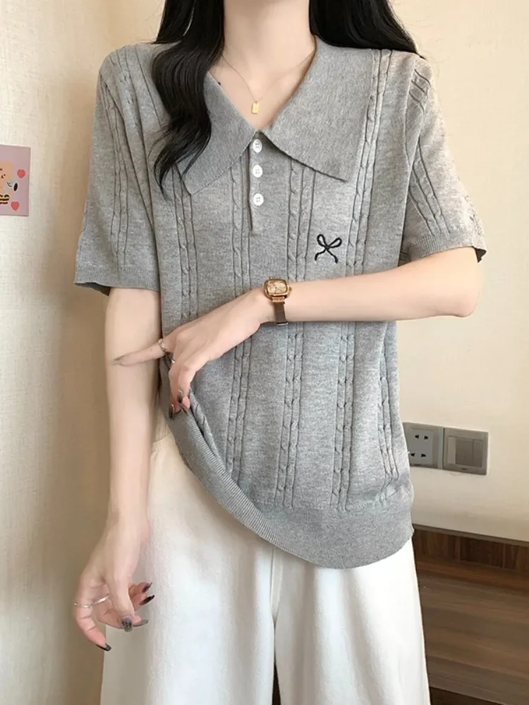 plus Size Summer Loose Short Sleeve T Shirt Women Doll Collar Ice Silk Knitted Top Korean Sle Casual Comfortable Slimming XT659
plus Size Summer Loose Short Sleeve T Shirt Women Doll Collar Ice Silk Knitted Top Korean Sle Casual Comfortable Slimming XT659