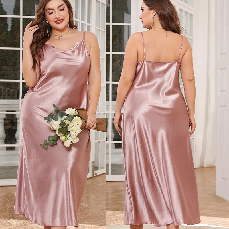 Plus Size 4XL 5XL Women's Solid Long Spaghetti Strap Nightdress Nightgown Sleepwear Spring Summer New Silky Home Dressing Gown
Plus Size 4XL 5XL Women's Solid Long Spaghetti Strap Nightdress Nightgown Sleepwear Spring Summer New Silky Home Dressing Gown