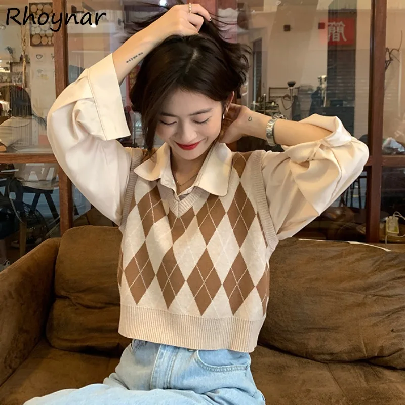 Sets Women Long-sleeve Solid Shirts Plaid Knitted Vests Fashion Students Leisure Daily Young Popular Streetwaer All-match Autumn
Sets Women Long-sleeve Solid Shirts Plaid Knitted Vests Fashion Students Leisure Daily Young Popular Streetwaer All-match Autumn