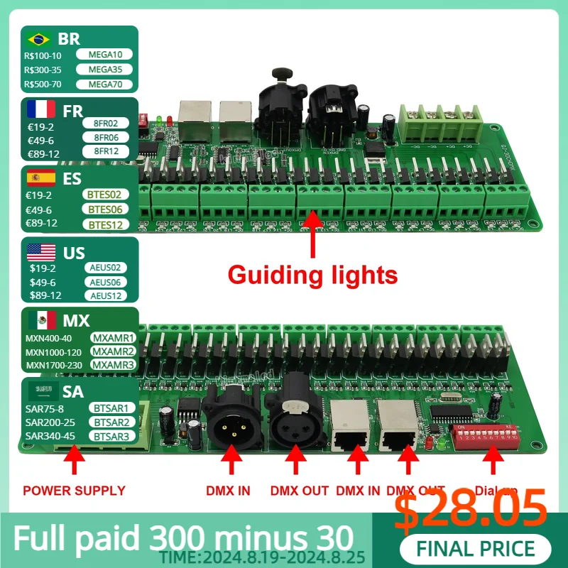 DMX Decoder 30 Channels RGB LED Strip Lights Driver DMX 512 No Plastic Box Controller DC 9V- 24V DMX512 Dimmer
DMX Decoder 30 Channels RGB LED Strip Lights Driver DMX 512 No Plastic Box Controller DC 9V- 24V DMX512 Dimmer