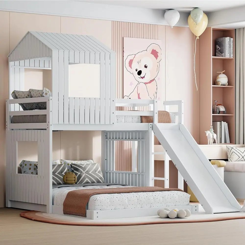 Twin Over Full Bunk Bed with Slide, White, Ladder, Safety Rail for Kids and Teens, No Box Spring Needed
Twin Over Full Bunk Bed with Slide, White, Ladder, Safety Rail for Kids and Teens, No Box Spring Needed
