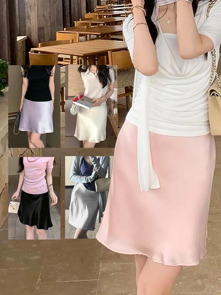 Fashion Solid Satin Skirt,Elastic Stretch High-Waist Elegant Flowing Texture A-Line Short Skirt,For Women's Home Office Wear
Fashion Solid Satin Skirt,Elastic Stretch High-Waist Elegant Flowing Texture A-Line Short Skirt,For Women's Home Office Wear