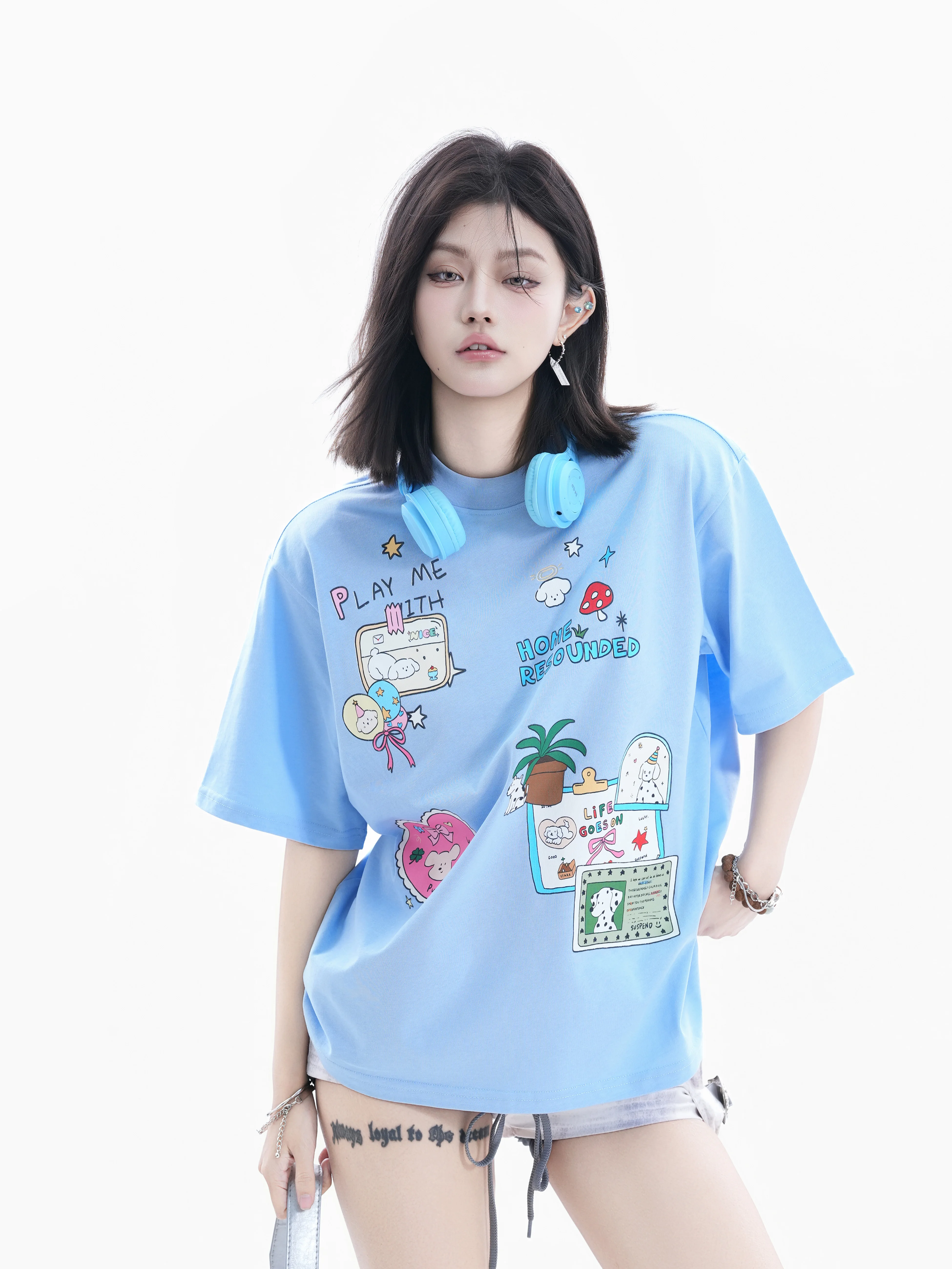 Loose Fit Pure Cotton Short Sleeve T-Shirt for Women Casual Style Cartoon Print Couple Matching round Neck Top Summer Fashion
Loose Fit Pure Cotton Short Sleeve T-Shirt for Women Casual Style Cartoon Print Couple Matching round Neck Top Summer Fashion