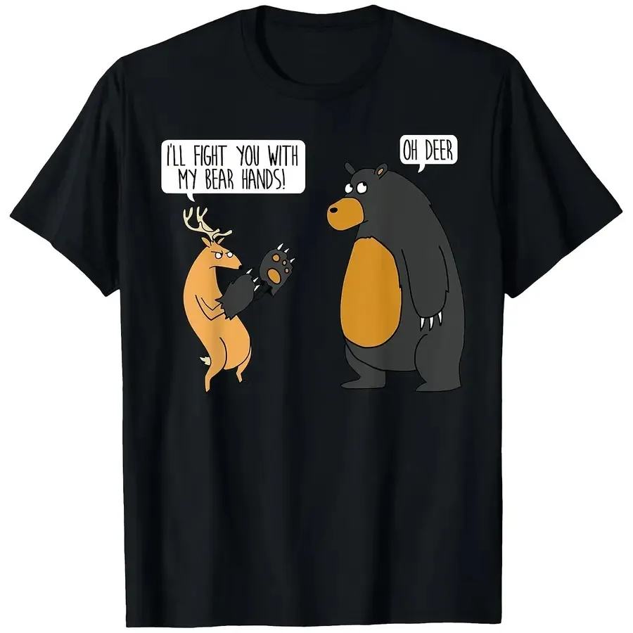 Humorous Graphic T-Shirt for Men Featuring a Funny Print of a Deer And Bear in a Playful Fight, Perfect for Casual Summer Outin
Humorous Graphic T-Shirt for Men Featuring a Funny Print of a Deer And Bear in a Playful Fight, Perfect for Casual Summer Outin