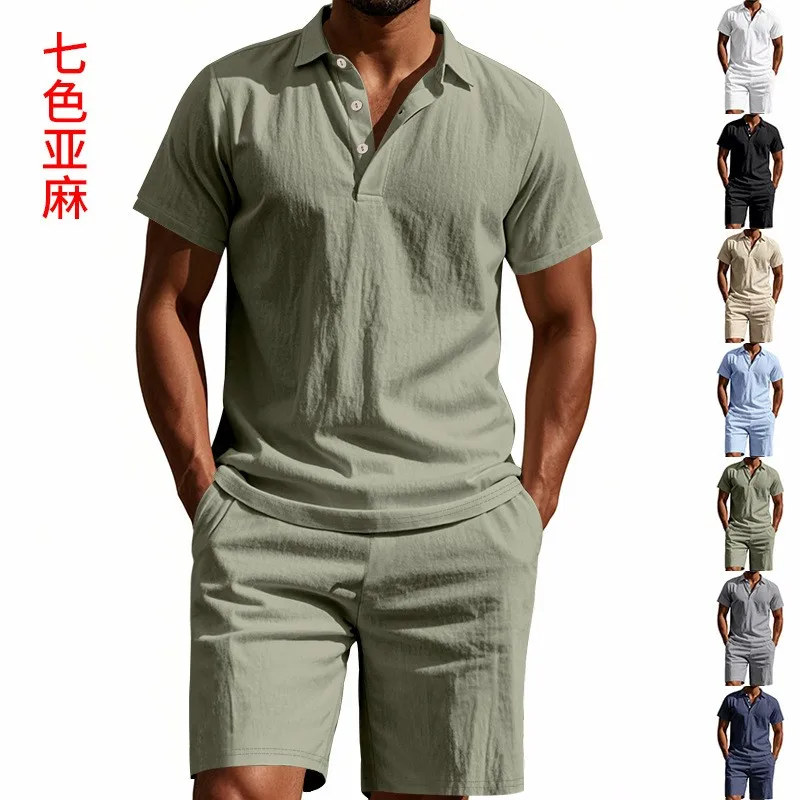 Men Summer Clothing Shirt Linen T Shirt Summer Set Button Placket Tee Two-piece Beige Short Sleeve Solid Man Sets Collar Neck
Men Summer Clothing Shirt Linen T Shirt Summer Set Button Placket Tee Two-piece Beige Short Sleeve Solid Man Sets Collar Neck