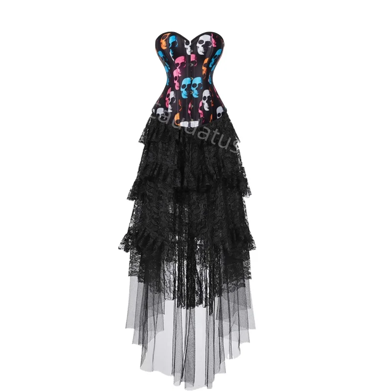 Corset Dress Overbust Burlesque Costumes skull steampunk Push Up Bustier With Skirt Fashion Sexy Victorian Korsett Plus Size
Corset Dress Overbust Burlesque Costumes skull steampunk Push Up Bustier With Skirt Fashion Sexy Victorian Korsett Plus Size