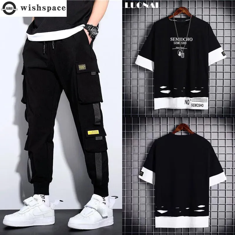 S-5XL 2022 Summer New Men's Pants Set with Holes T-shirt Pocket Casual Trousers Two-piece Set Student Tracksuits Clothing Suit
S-5XL 2022 Summer New Men's Pants Set with Holes T-shirt Pocket Casual Trousers Two-piece Set Student Tracksuits Clothing Suit