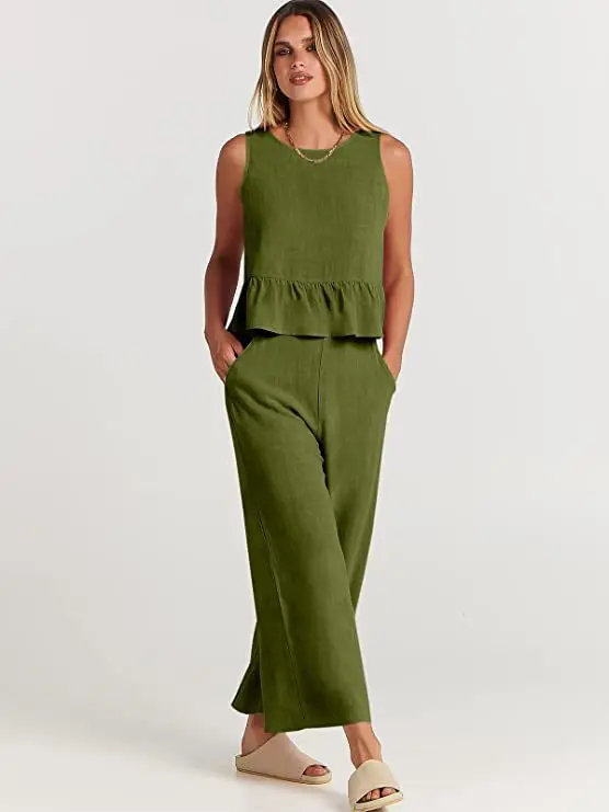 Summer Two Piece Set Women Casual Sleeveless Pleated T Shirt Wide Leg Pants Sets Fashion Vintage Solid Color 2 Piece Suit Female
Summer Two Piece Set Women Casual Sleeveless Pleated T Shirt Wide Leg Pants Sets Fashion Vintage Solid Color 2 Piece Suit Female