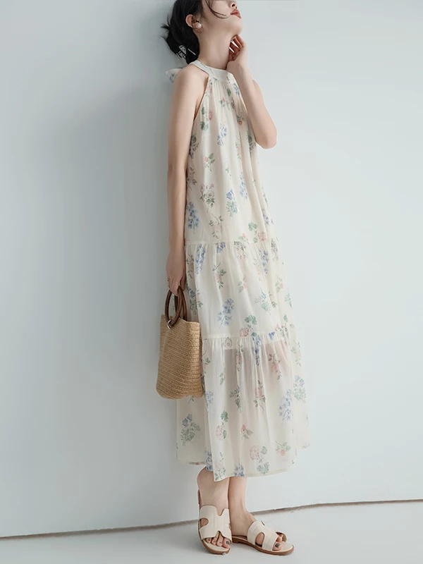 Elegant Floral Print Chiffon Sleeveless Dress Women's Summer New Style Shoulder Bared Neck Hanging Long Slimming Gown
Elegant Floral Print Chiffon Sleeveless Dress Women's Summer New Style Shoulder Bared Neck Hanging Long Slimming Gown