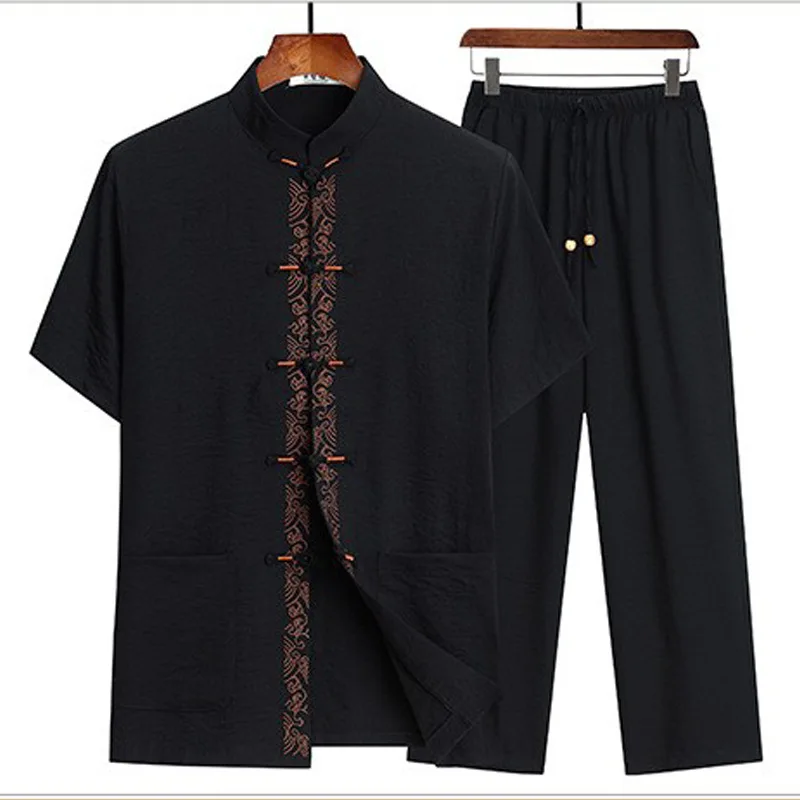 6Colors Tang Suit Men Short Sleeve Top Pants Set Kung Fu Breathable Chinese Style Retro Embroidery Oriental Traditional Costume
6Colors Tang Suit Men Short Sleeve Top Pants Set Kung Fu Breathable Chinese Style Retro Embroidery Oriental Traditional Costume