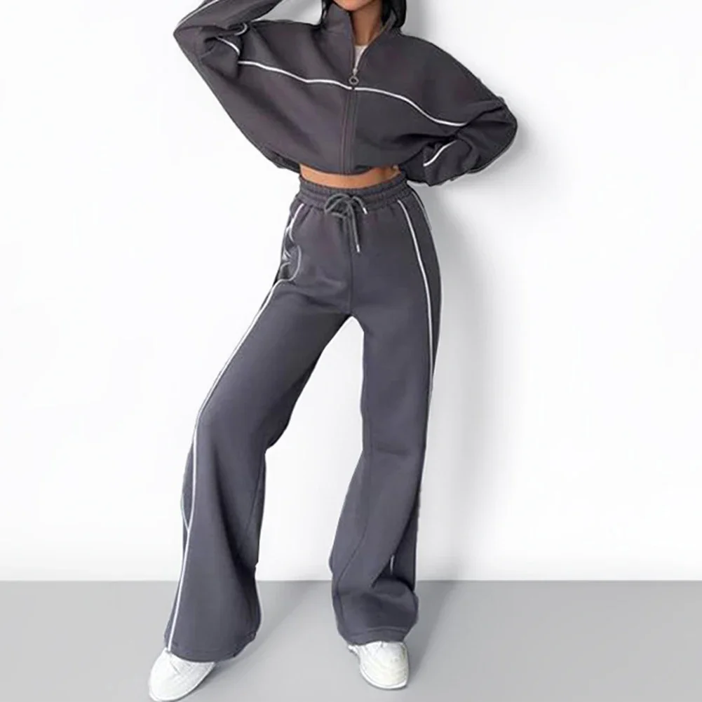 Innovative Women's Outfit consisting of an Attractive Half High Collar Sweatshirt paired with Stylish Striped Pants
Innovative Women's Outfit consisting of an Attractive Half High Collar Sweatshirt paired with Stylish Striped Pants
