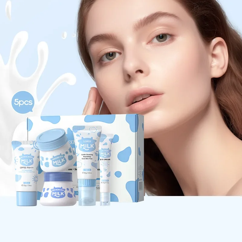 5pcs/Set LAIKOU Milk Skin Care Sets Face Cream Facial Cleanser Moisturizing Serum Sunscreen Eye Cream Face Skin Care Products
5pcs/Set LAIKOU Milk Skin Care Sets Face Cream Facial Cleanser Moisturizing Serum Sunscreen Eye Cream Face Skin Care Products