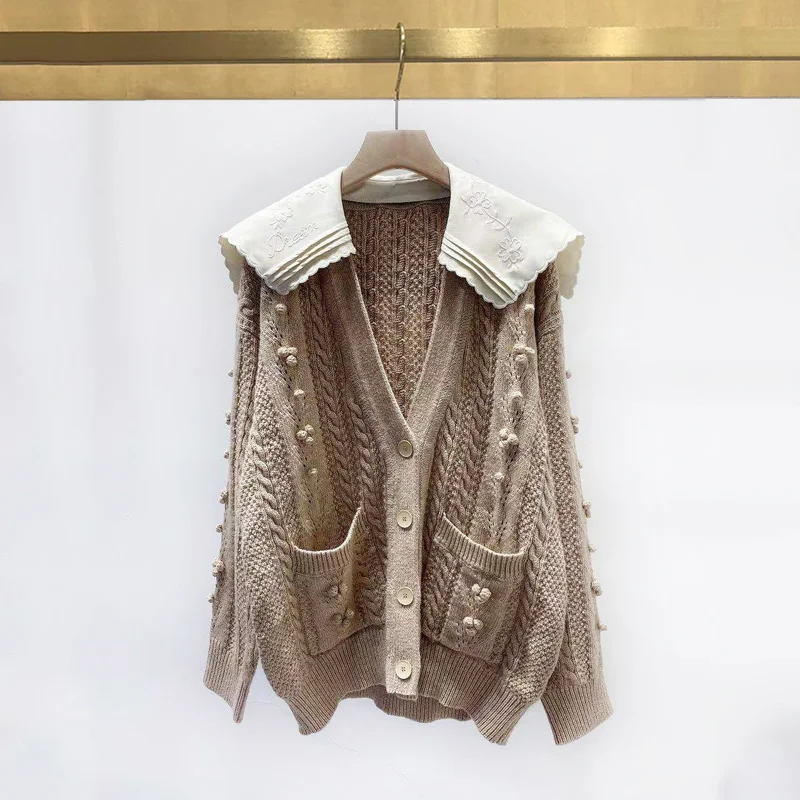 Ladies' Knitted Open Cardigan with Detachable Lace Collar And Wave Design Early Autumn Fashion Elegant Style Long Sleeve Loos...
Ladies' Knitted Open Cardigan with Detachable Lace Collar And Wave Design Early Autumn Fashion Elegant Style Long Sleeve Loos...