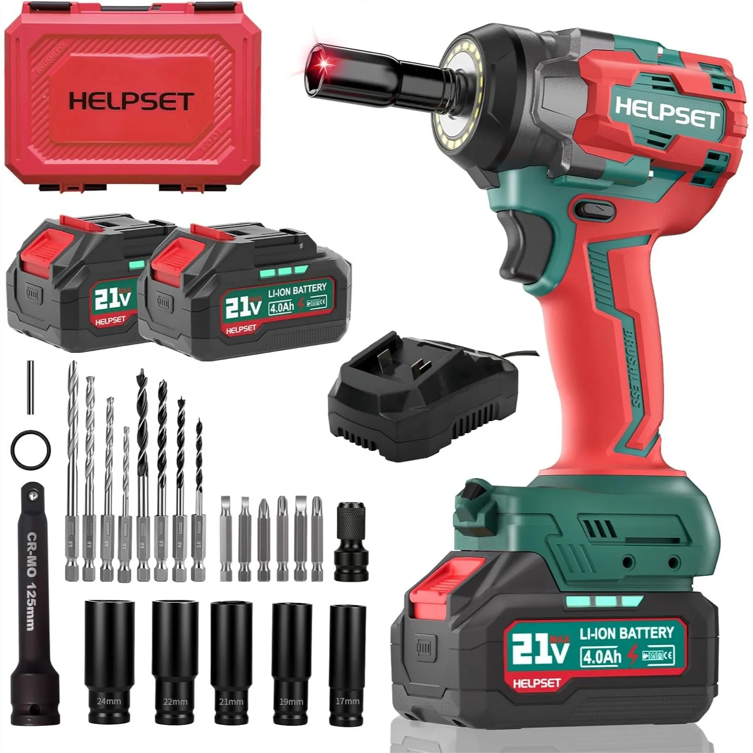 Cordless Impact Wrench 1/2", 650Nm Brushless Impact Gun with 2x4.0Ah Batteries, Fast Charger & Toolbox for Car Tire
Cordless Impact Wrench 1/2", 650Nm Brushless Impact Gun with 2x4.0Ah Batteries, Fast Charger & Toolbox for Car Tire
