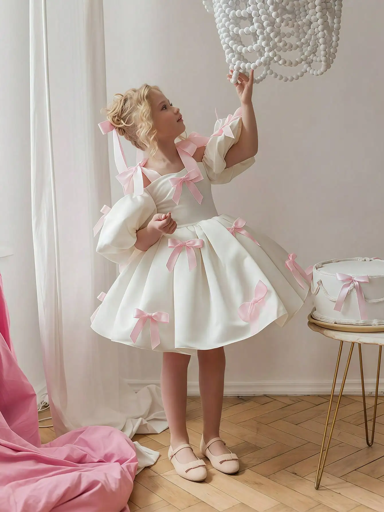 Ivory Bow-Adorned Puff Sleeve Dress for Girls, Birthday Party & Special Occasions
Ivory Bow-Adorned Puff Sleeve Dress for Girls, Birthday Party & Special Occasions