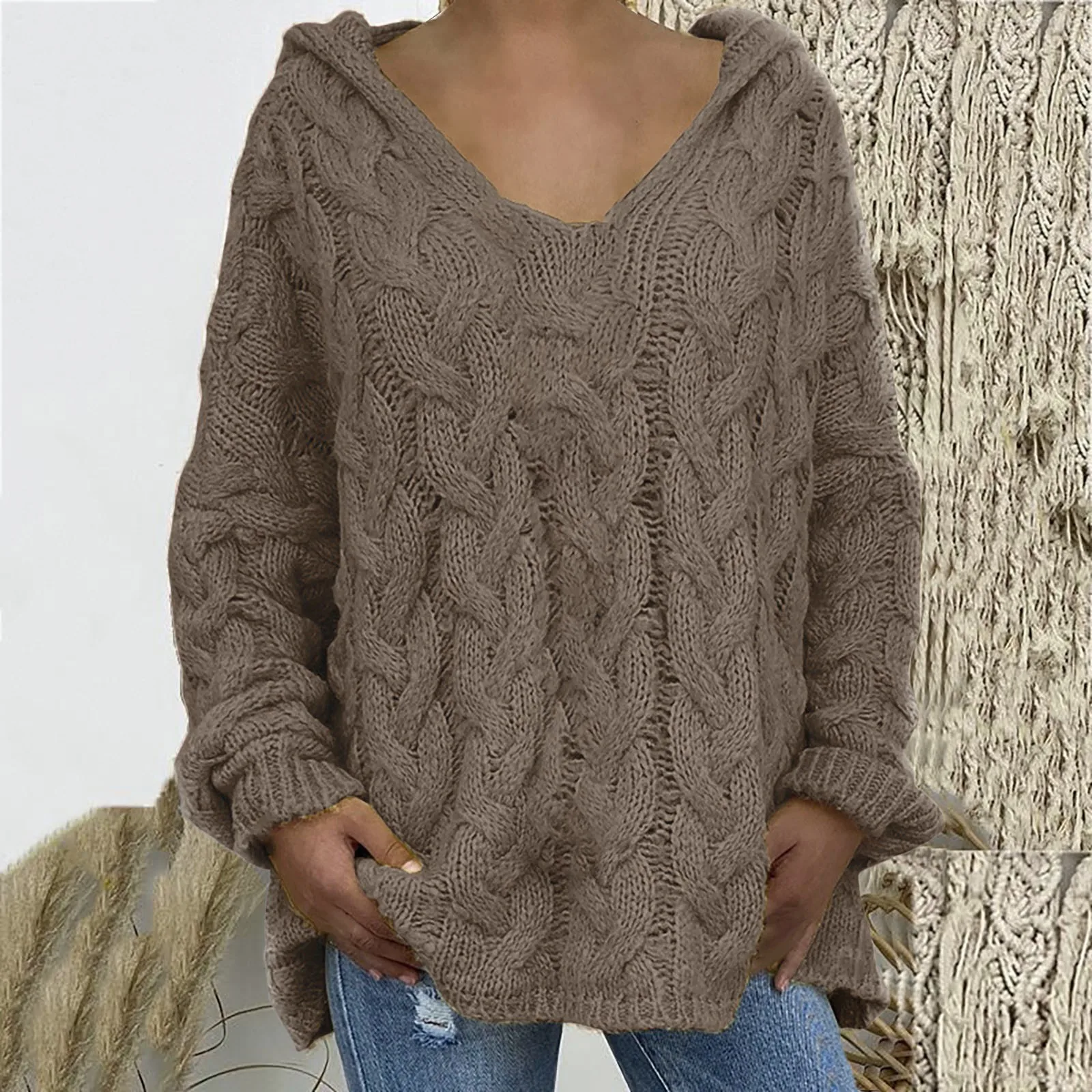 Femme Knitwear Hooded V-Neck Long Sleeves Twist Knitted Hoodie Autumn Winter Solid Color Loose Sweater Jumper Female Clothing
Femme Knitwear Hooded V-Neck Long Sleeves Twist Knitted Hoodie Autumn Winter Solid Color Loose Sweater Jumper Female Clothing